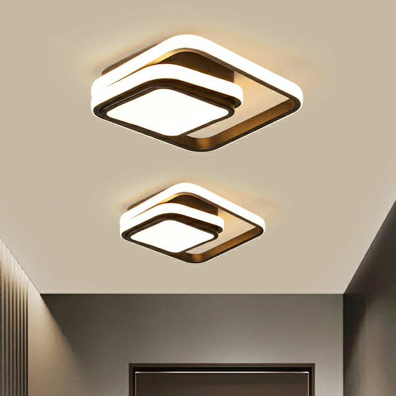 Black Acrylic LED Flush Mount Ceiling Light - Minimalist Square Foyer Lamp