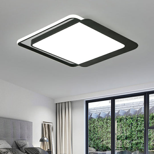 Black Square LED Flush Light with Acrylic Shade - Minimalist Flush Mount Ceiling Fixture