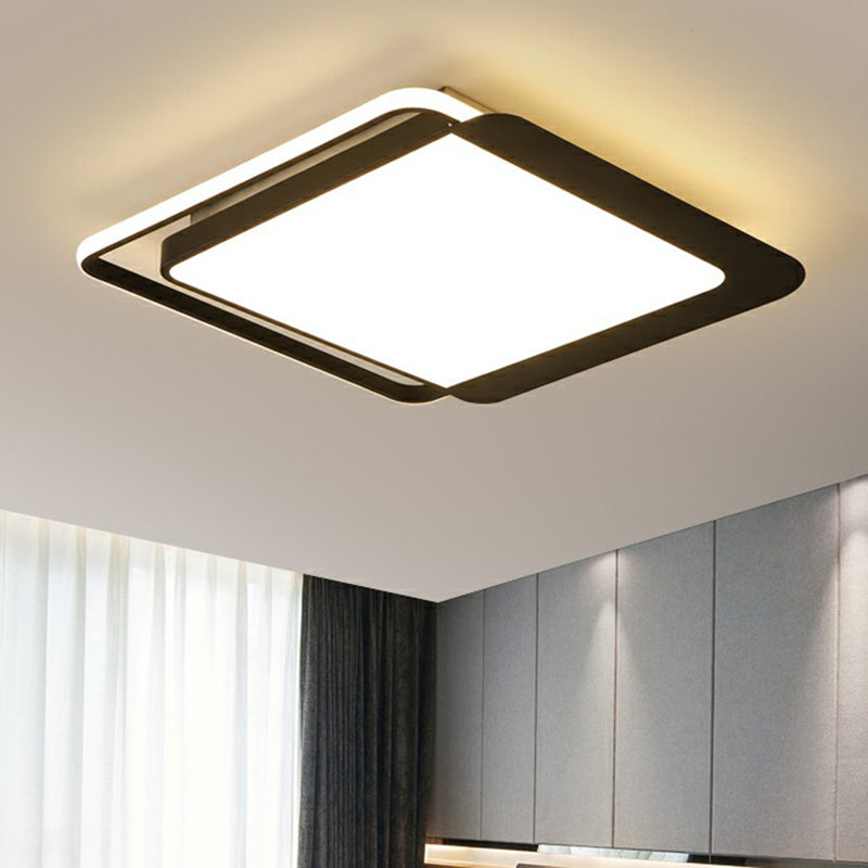 Black Square LED Flush Light with Acrylic Shade - Minimalist Flush Mount Ceiling Fixture