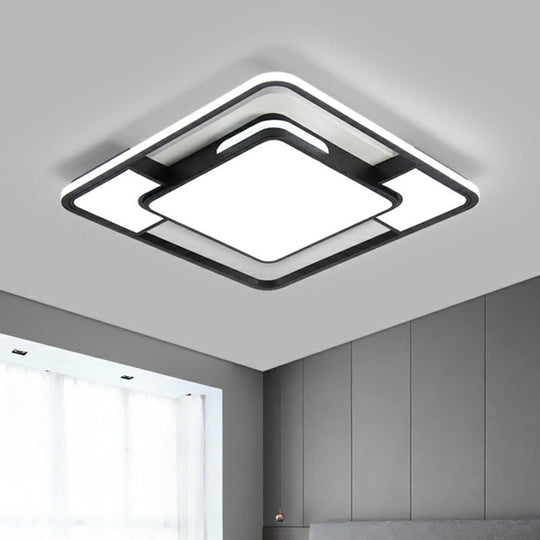 Modern Acrylic Black and White LED Flushmount for Bedroom - Square Ceiling Flush Mount Light