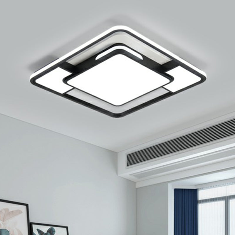 Modern Square Ceiling Flushmount Light in Black and White - Ideal for Bedrooms