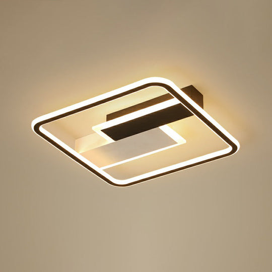 Modern Rectangular Led Ceiling Flush Light With Black-White Finish And Acrylic Shade / 18