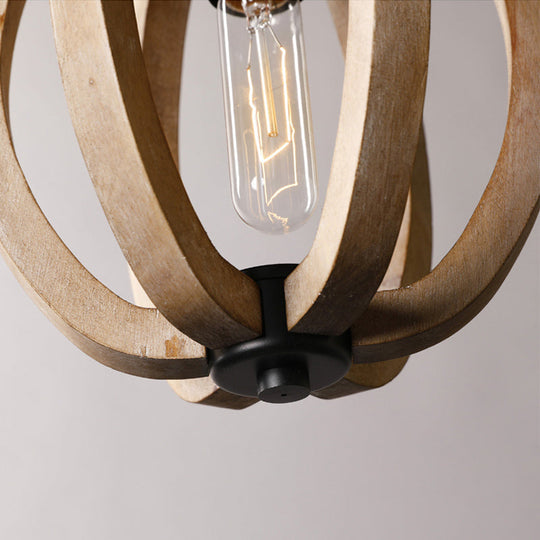 Country Style Wood Orb Drop Ceiling Pendant Light In Black For Foyer