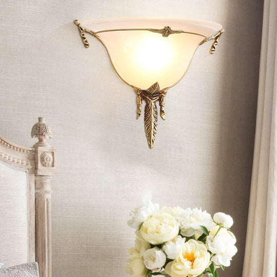 Traditional White Glass Cone Sconce Light - Brass Wall Lamp Fixture For Living Room / 13