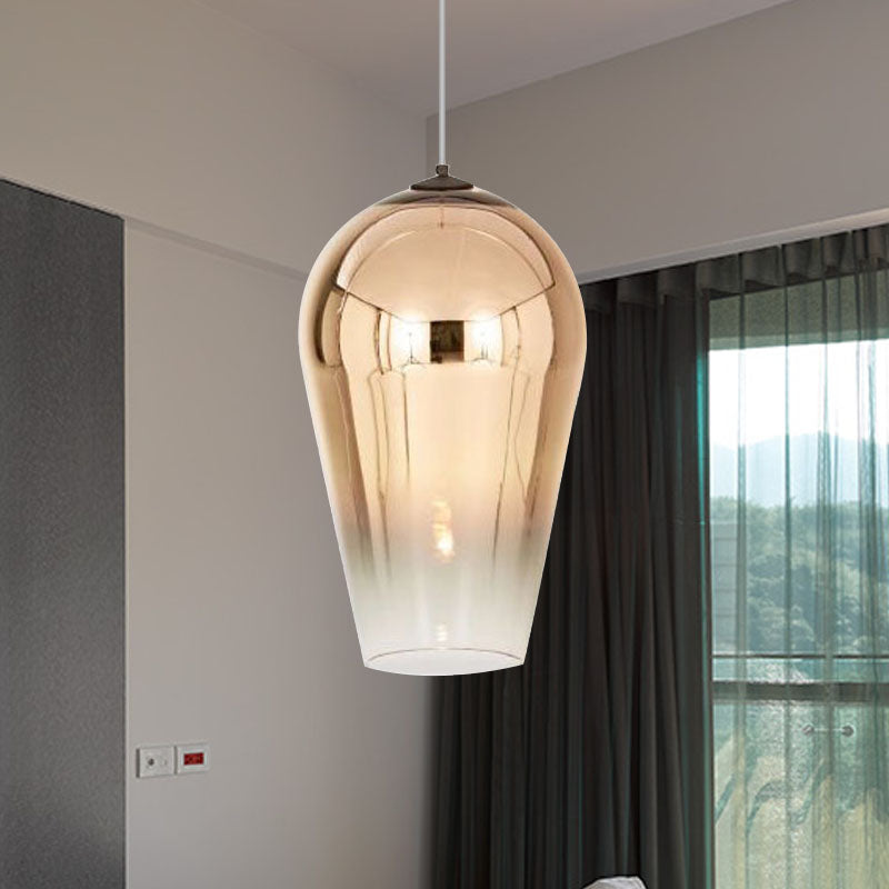 7/8 Wide Modern Glass Cannon Pendant Light - 1 Chrome/Gold/Rose Gold Hanging / 7