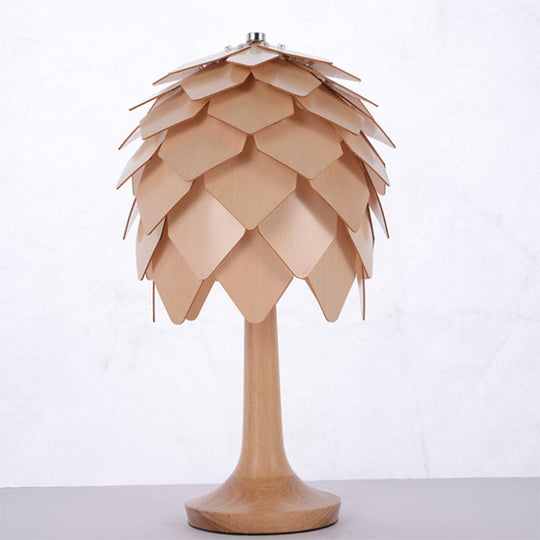 Contemporary Wooden Pine Cone Table Lamp In Beige - Bedroom Lighting