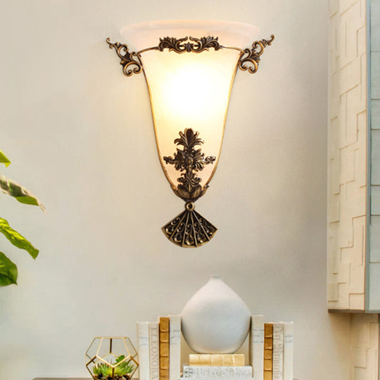 Traditional Brass Sconce With Milky Glass Head For Hallway Lighting