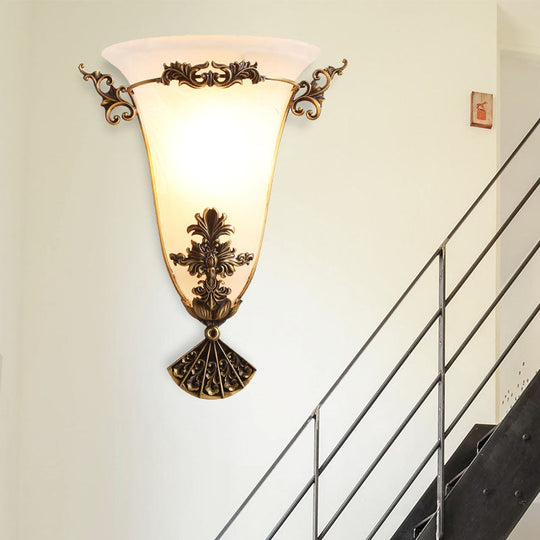 Traditional Brass Sconce With Milky Glass Head For Hallway Lighting