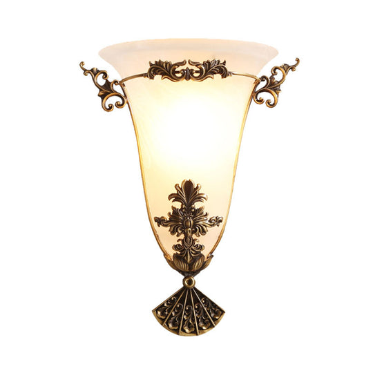 Traditional Brass Sconce With Milky Glass Head For Hallway Lighting