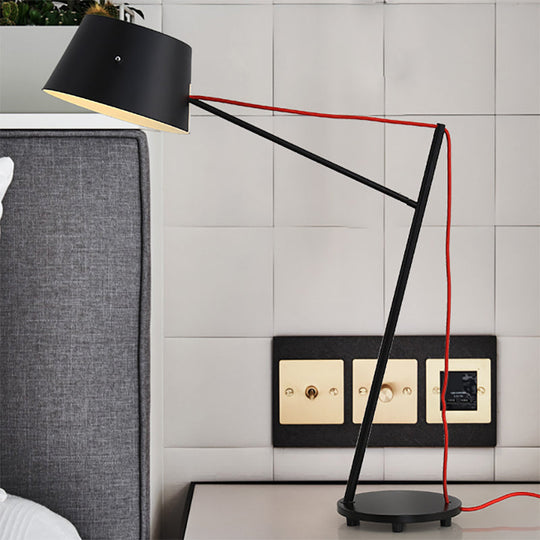 1-Light Modern Desk Lamp With Metallic Shade In Black Finish - Sleek Tapered Design For Living Room