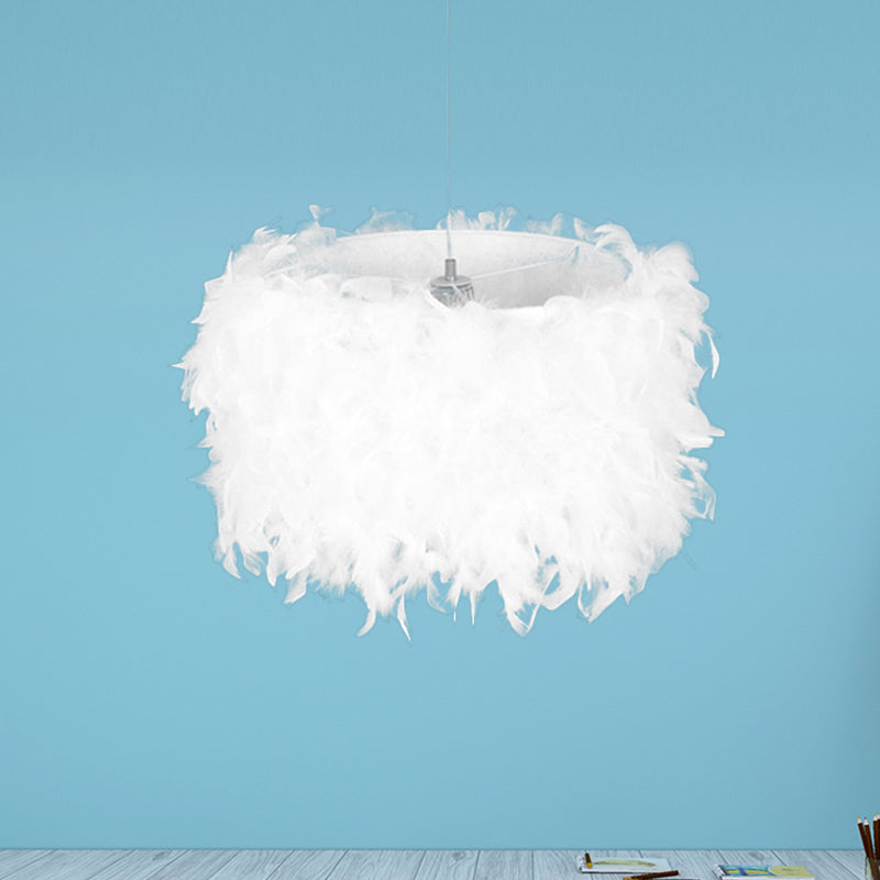 Feather Drum Pendant Light: White Romantic & Adult Bedroom Décor+