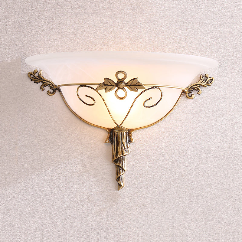 Trumpet Sconce With White/Yellow Glass And Leaf Deco For Stairway - Wall Mounted Light Fixture (1