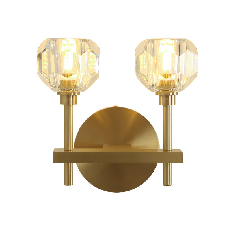 Clear Crystal Dome Wall Light Fixture - Modern Brass Finish 1/2-Light Living Room Lamp