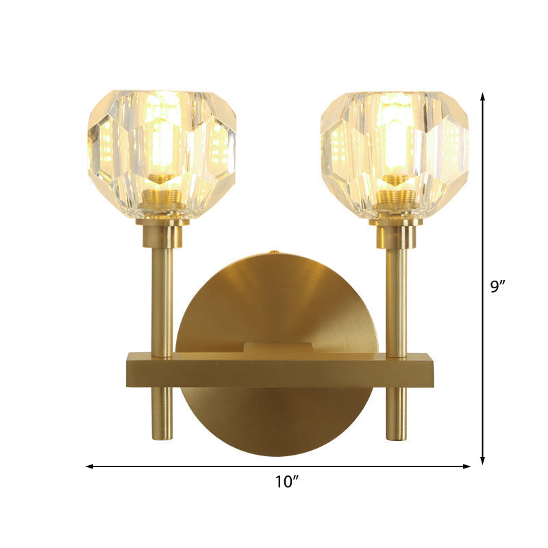 Clear Crystal Dome Wall Light Fixture - Modern Brass Finish 1/2-Light Living Room Lamp