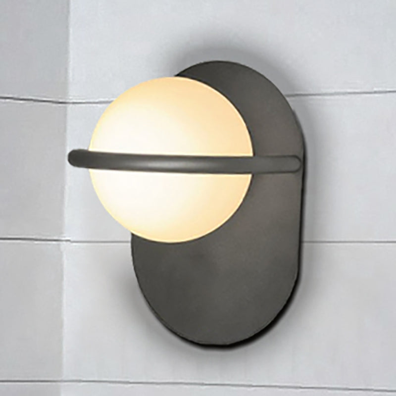 Modern Milk Glass Wall Light With Oval Metal Backplate In Black/Gold For Bedroom Sconce Lighting