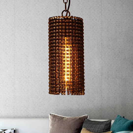 Traditional Metal Tube Pendant Lighting: Brown 1-Bulb Hanging Lamp Kit For Bedroom (7.5/11.5 Wide) /