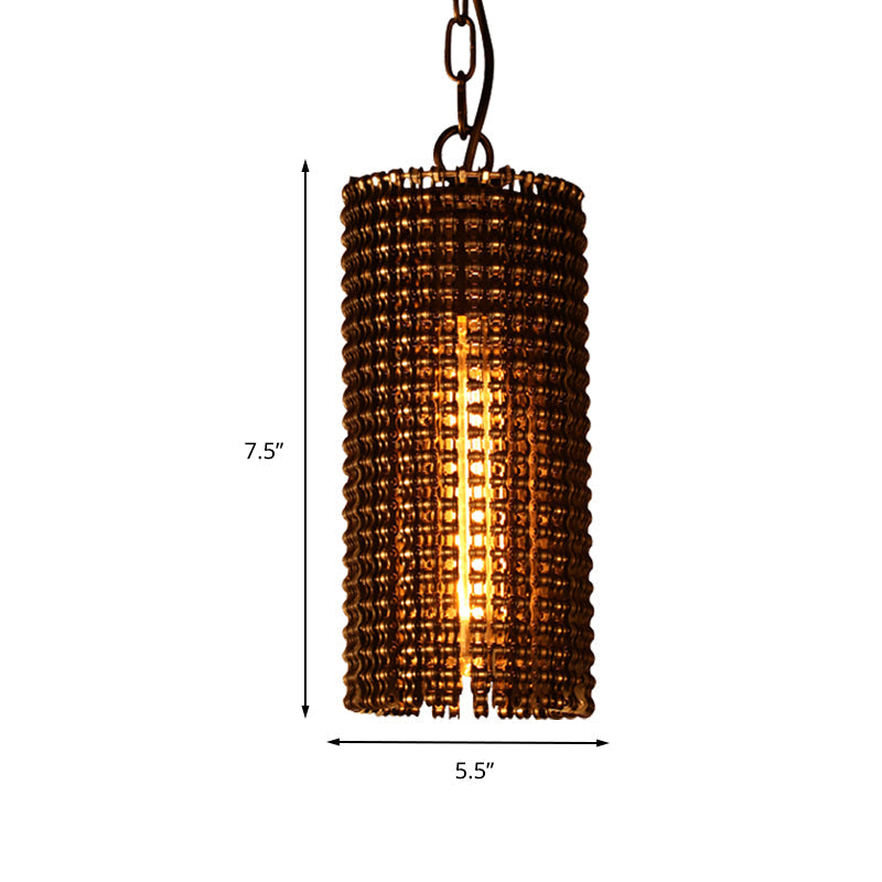 Traditional Metal Tube Pendant Lighting: Brown 1-Bulb Hanging Lamp Kit For Bedroom (7.5/11.5 Wide)