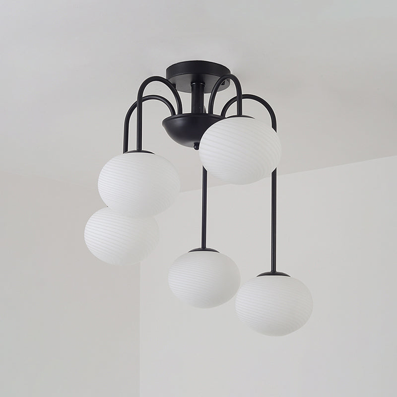 Modernist 5-Light Ceiling Mounted Semi Flush Mount with Frosted Glass Shade in Black/White Finish