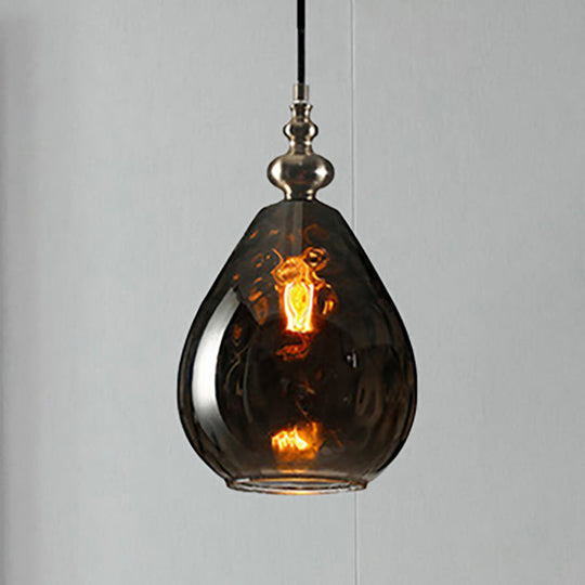 Contemporary Amber/Clear Dimple Glass Water Drop Pendant Lamp - 6/8 Wide 1 Head Bedside Hanging