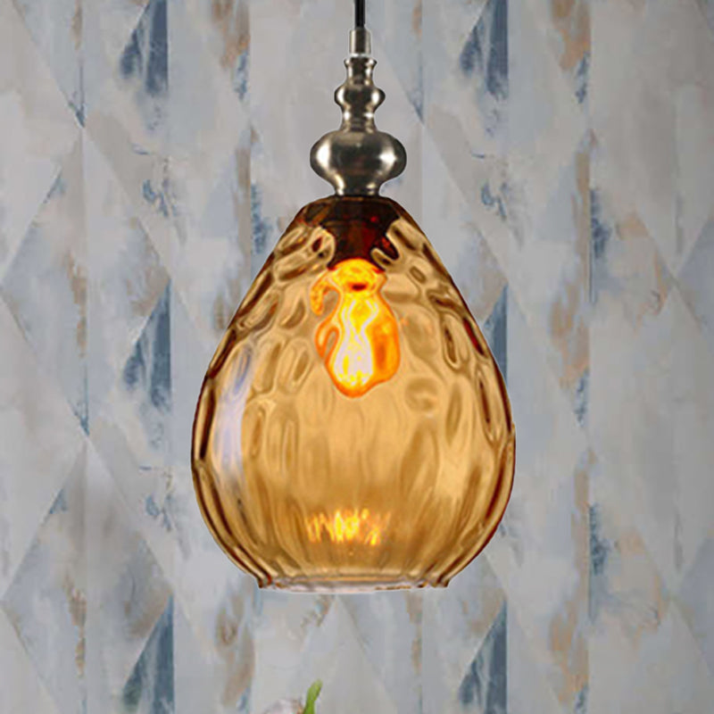 Contemporary Amber/Clear Dimple Glass Water Drop Pendant Lamp - 6/8 Wide 1 Head Bedside Hanging