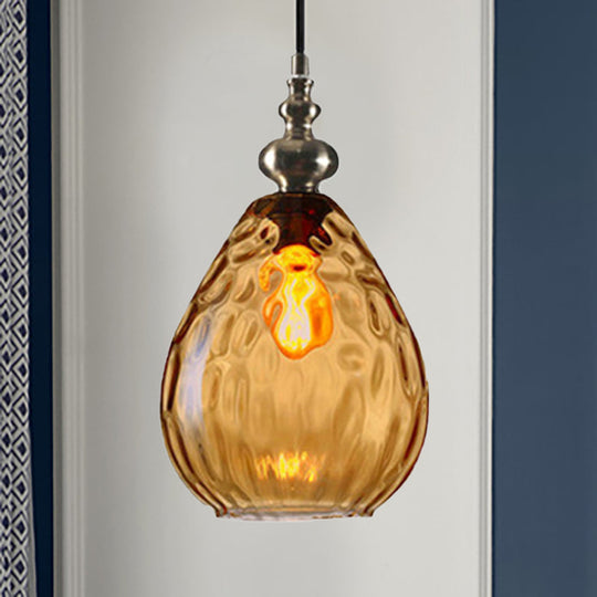 Contemporary Amber/Clear Dimple Glass Water Drop Pendant Lamp - 6/8 Wide 1 Head Bedside Hanging