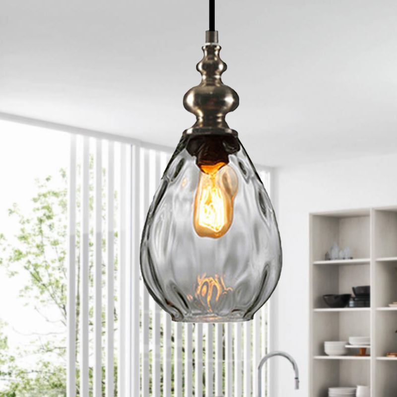 Contemporary Amber/Clear Dimple Glass Water Drop Pendant Lamp - 6/8 Wide 1 Head Bedside Hanging