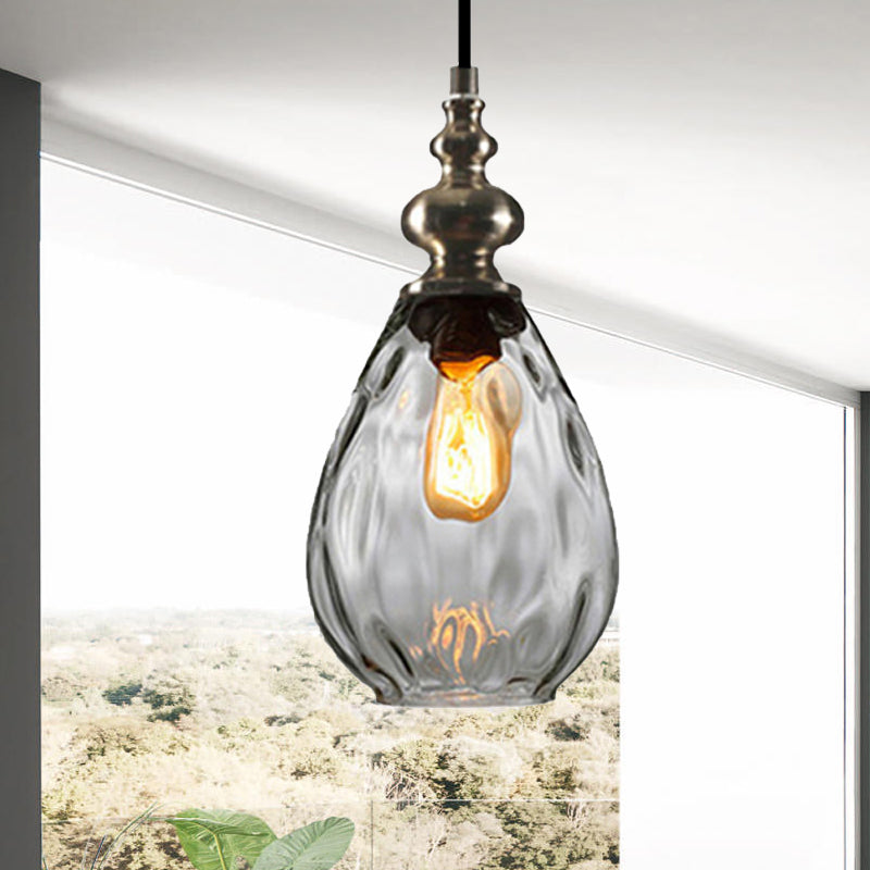 Contemporary Amber/Clear Dimple Glass Water Drop Pendant Lamp - 6/8 Wide 1 Head Bedside Hanging