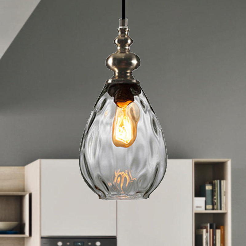 Contemporary Amber/Clear Dimple Glass Water Drop Pendant Lamp - 6/8 Wide 1 Head Bedside Hanging