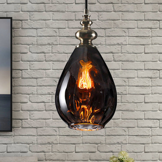 Contemporary Amber/Clear Dimple Glass Water Drop Pendant Lamp - 6/8 Wide 1 Head Bedside Hanging