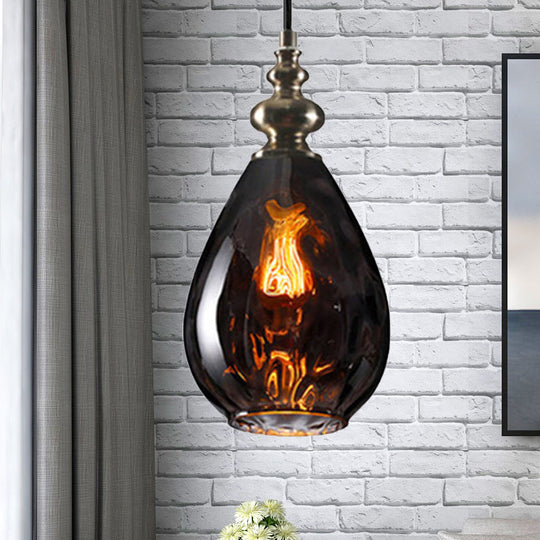 Contemporary Amber/Clear Dimple Glass Water Drop Pendant Lamp - 6/8 Wide 1 Head Bedside Hanging