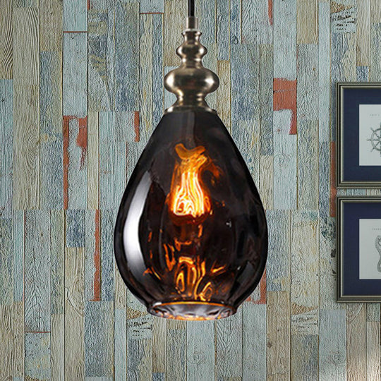 Contemporary Amber/Clear Dimple Glass Water Drop Pendant Lamp - 6/8 Wide 1 Head Bedside Hanging