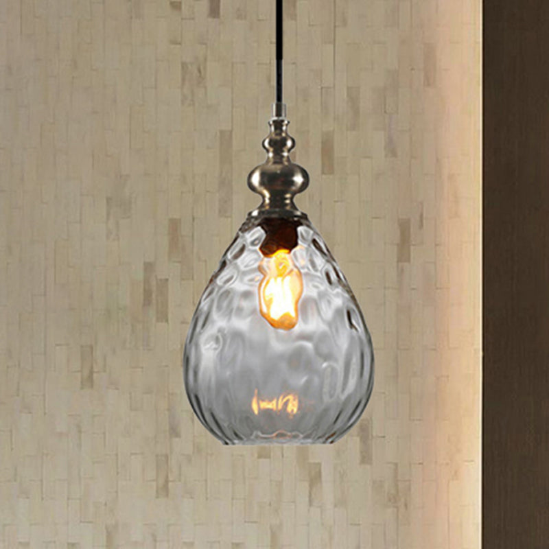 Contemporary Amber/Clear Dimple Glass Water Drop Pendant Lamp - 6/8 Wide 1 Head Bedside Hanging