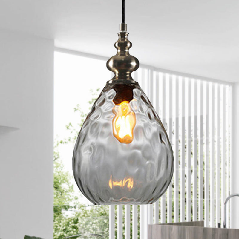 Contemporary Amber/Clear Dimple Glass Water Drop Pendant Lamp - 6/8 Wide 1 Head Bedside Hanging