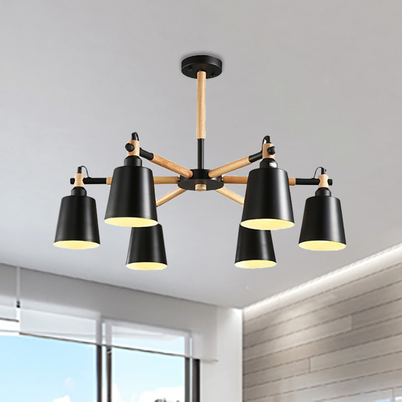 Nordic Metal Pendant Light Fixture - 6-Light Tapered Shade Design For Bedroom