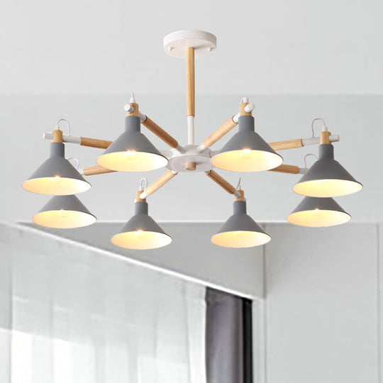 Modern Metal 8-Bulb Hanging Chandelier - Horn Shape Design For Living Room