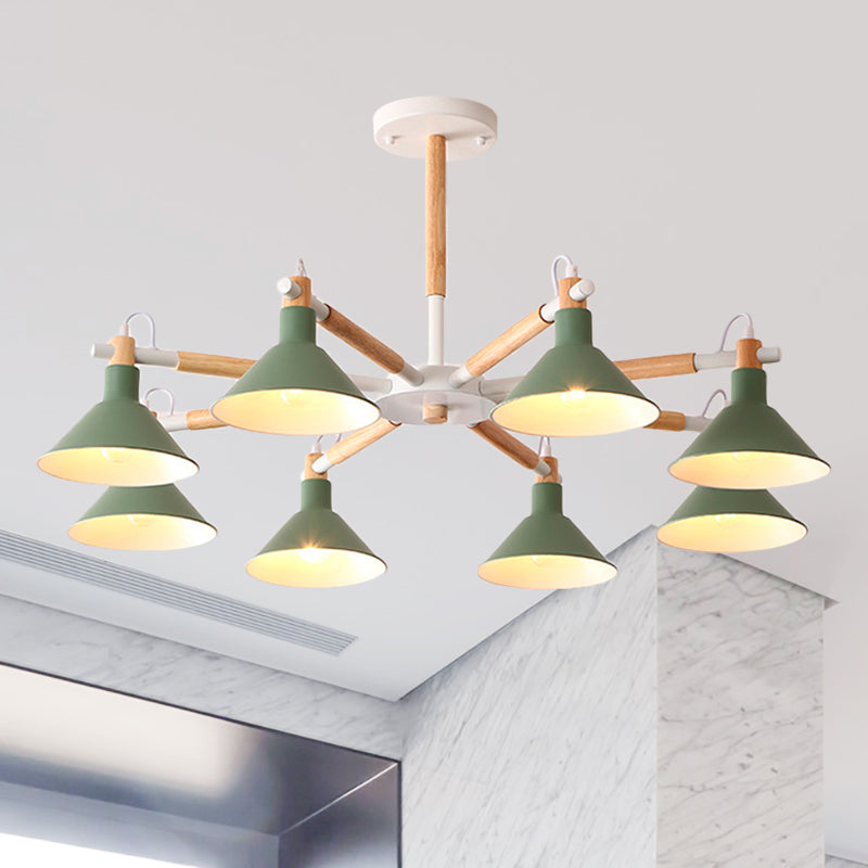 Modern Metal 8-Bulb Hanging Chandelier - Horn Shape Design For Living Room Green