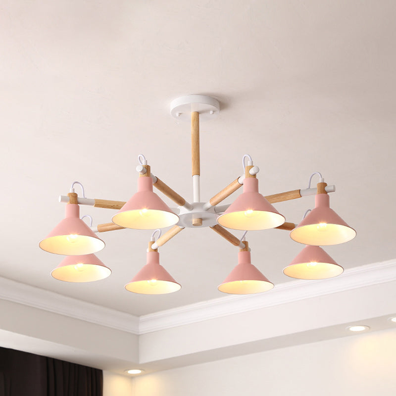 Modern Metal 8-Bulb Hanging Chandelier - Horn Shape Design For Living Room