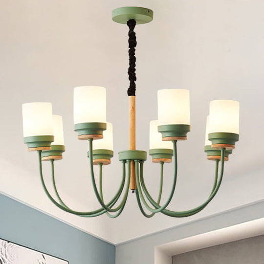 Contemporary Tapered Shade Chandelier - 8-Light Glass Pendant For Modern Living Room Green