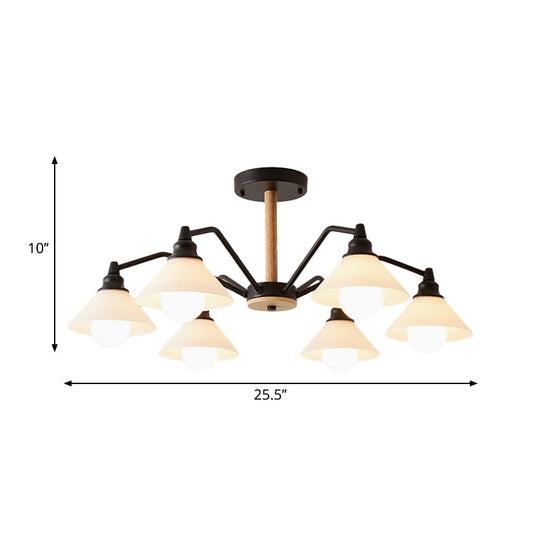 Simple Style 6-Light Metal Chandelier For Living Room With Conical Shade