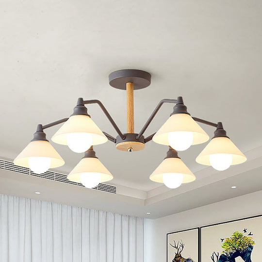 Simple Style 6-Light Metal Chandelier For Living Room With Conical Shade