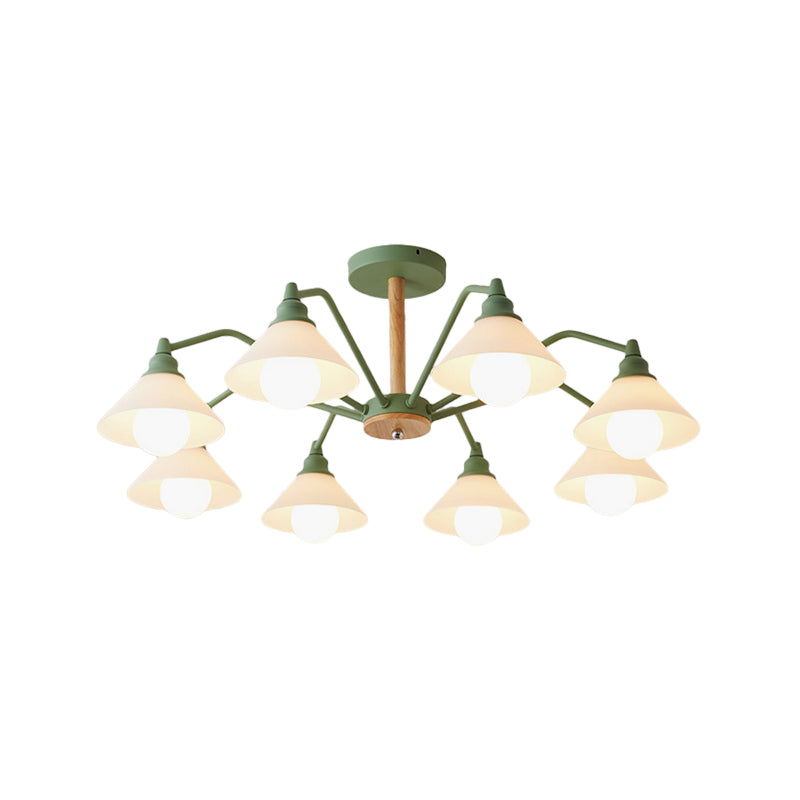 Modern Pyramid Living Room Chandelier Metal: 8-Light Hanging Fixture In Black/Green/Grey