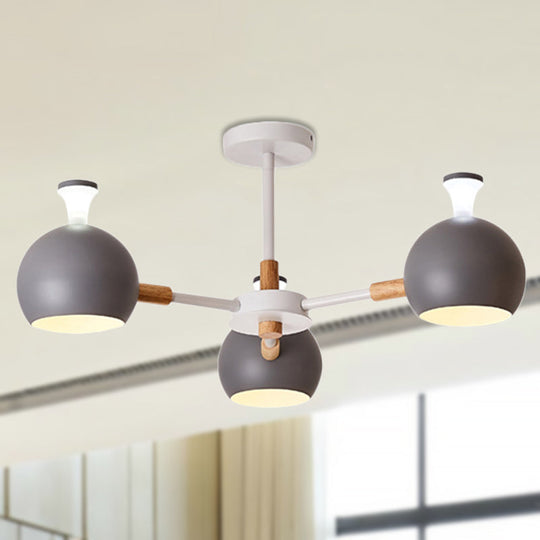 Modern Dome Hanging Pendant Light With 3 Lights For Dining Room - Iron Ceiling Fixture