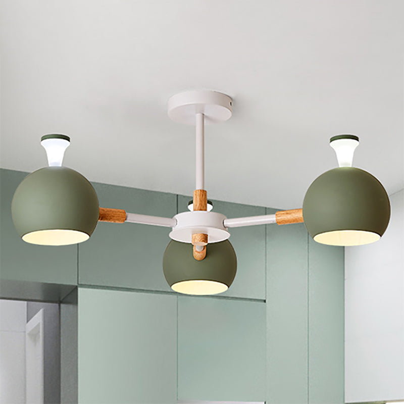 Modern Dome Hanging Pendant Light With 3 Lights For Dining Room - Iron Ceiling Fixture Green