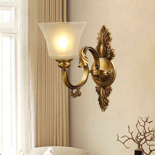 Frosted Glass Sconce With Bell-Shaped Panels - Antiqued Bronze 1-Light Bedside Wall Lighting Fixture