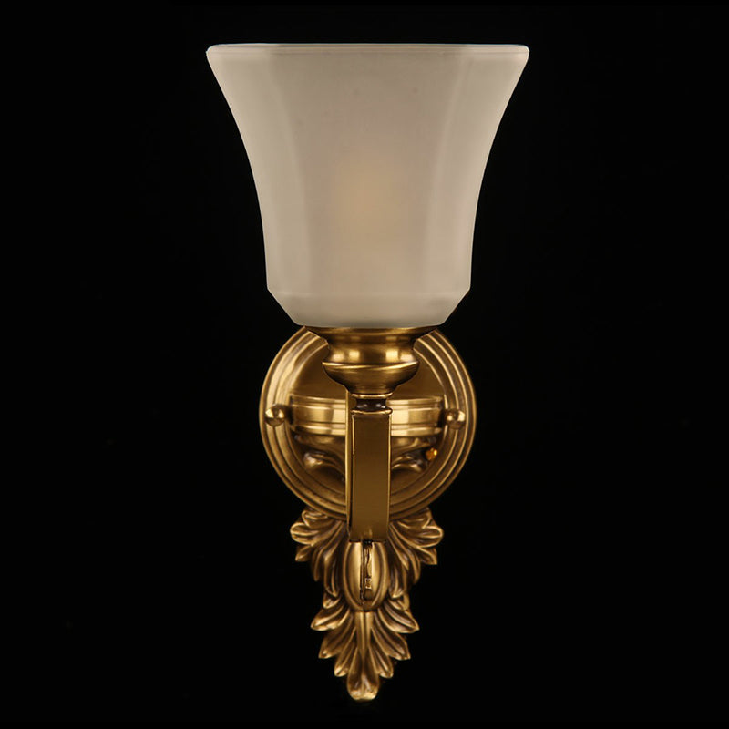 Frosted Glass Sconce With Bell-Shaped Panels - Antiqued Bronze 1-Light Bedside Wall Lighting Fixture