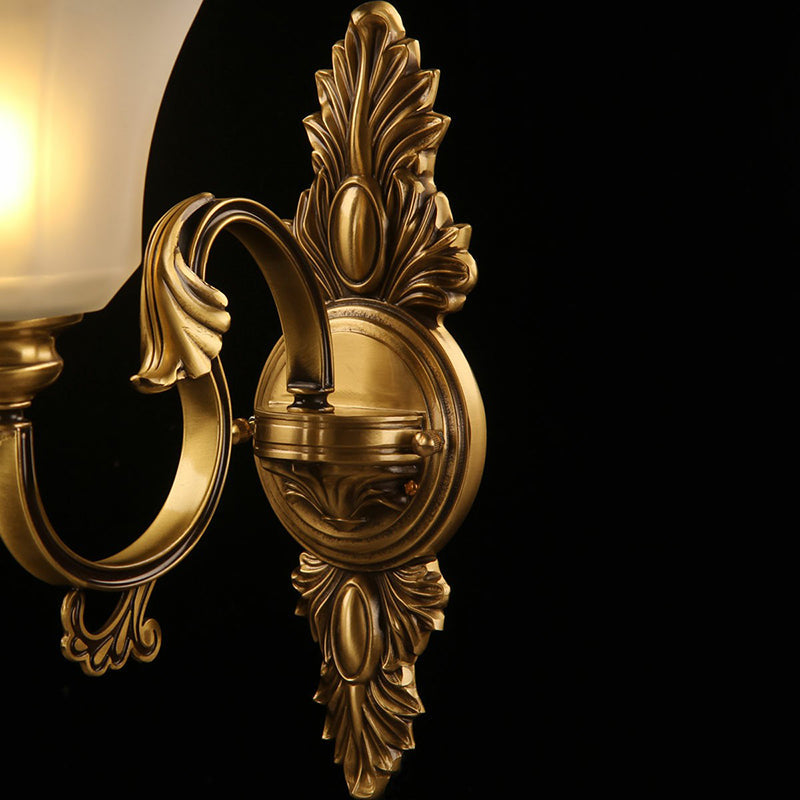 Frosted Glass Sconce With Bell-Shaped Panels - Antiqued Bronze 1-Light Bedside Wall Lighting Fixture