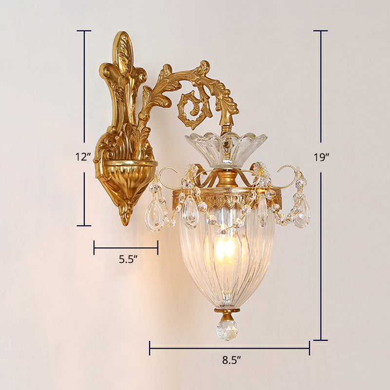 French Country Gold Wall Sconce With Clear Glass Bell Shade For Corridor 1 / Brass