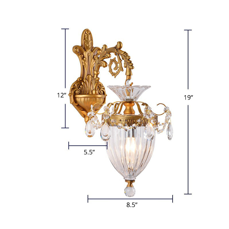 French Country Gold Wall Sconce With Clear Glass Bell Shade For Corridor 1 / Metal