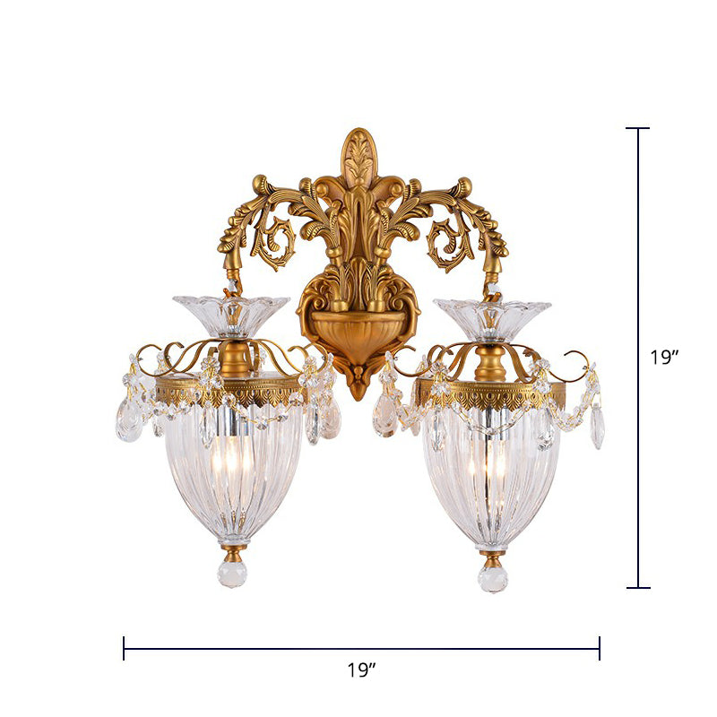 French Country Gold Wall Sconce With Clear Glass Bell Shade For Corridor 2 / Metal