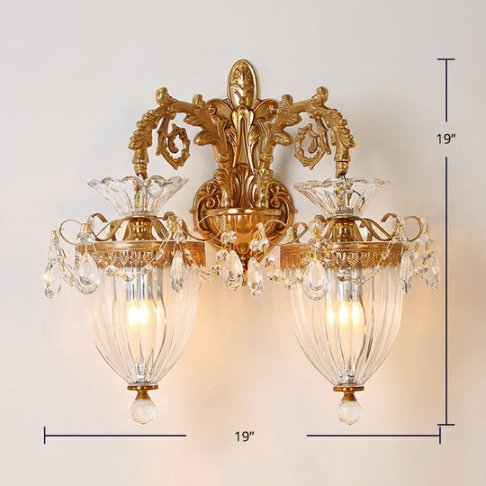 French Country Gold Wall Sconce With Clear Glass Bell Shade For Corridor 2 / Brass